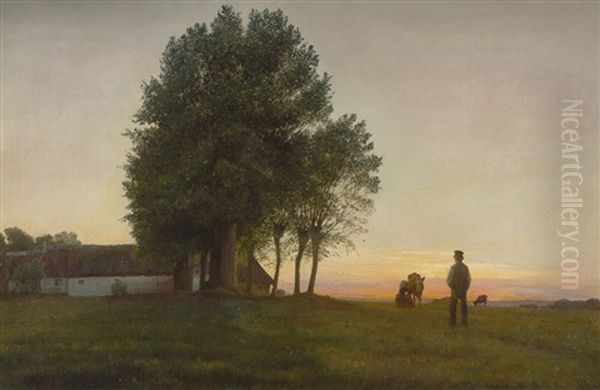 Abend Bei Bondegaarden In Der Nahe Von Roskilde Oil Painting by Edvard Frederik Petersen