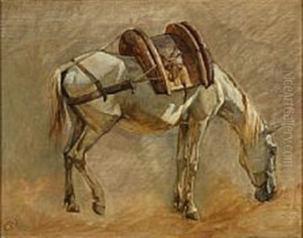 A White Horse Is Eating Oil Painting by Edvard Frederik Petersen