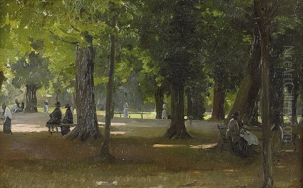 Ein Nachmittag Im Sommer Im Konigsgarten In Kopenhagen (kongens Have) (after Mittag Im Sommer Im Konigsgarten In Kopenhagen (kongens Have)) Oil Painting by Edvard Frederik Petersen