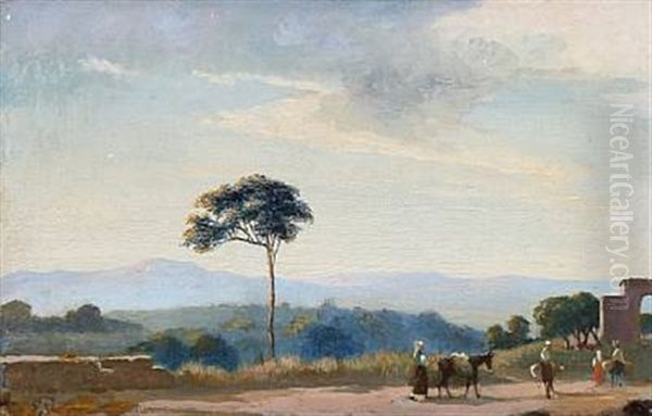 Italiensk Landskab Oil Painting by Edvard Frederik Petersen