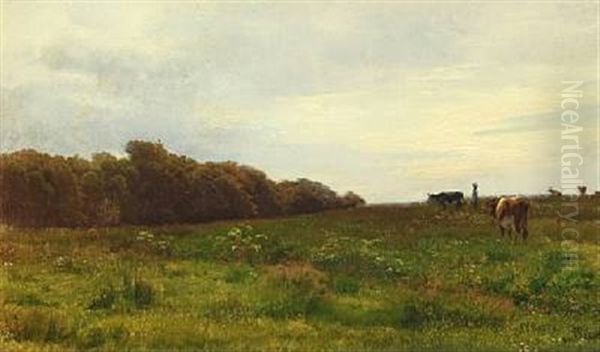 Grazing Cattle Oil Painting by Edvard Frederik Petersen