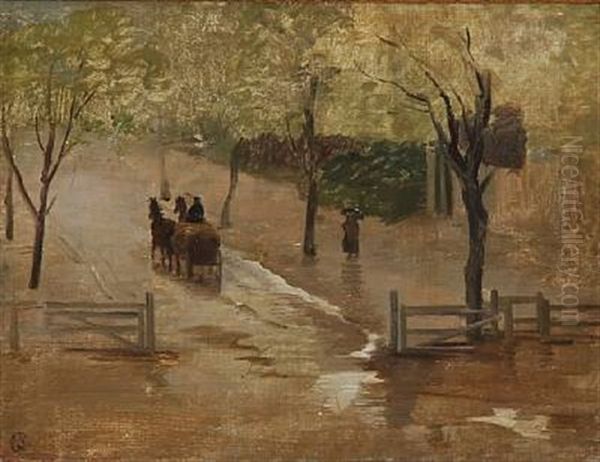 An Avenue With A Horse-drawn Carriage Oil Painting by Edvard Frederik Petersen