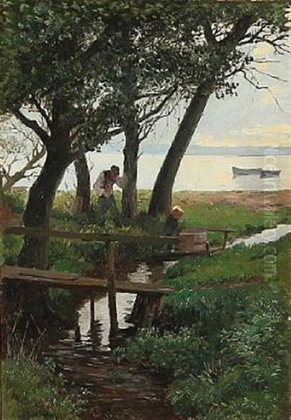 Father And Son At Sorup, Esrum Lake, Summer Oil Painting by Edvard Frederik Petersen