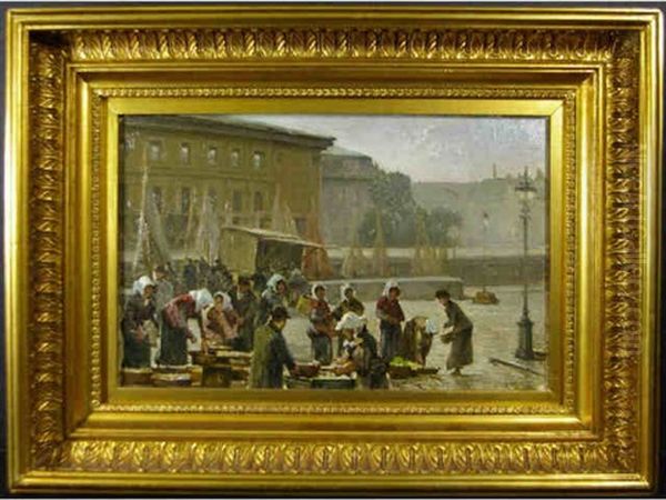 The Market Place Oil Painting by Edvard Frederik Petersen