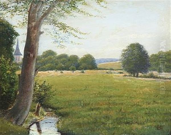 Landskab I Nordsjaelland Oil Painting by Edvard Frederik Petersen