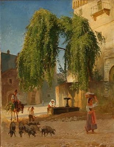 Street Scene In Frascati, Italy Oil Painting by Edvard Frederik Petersen