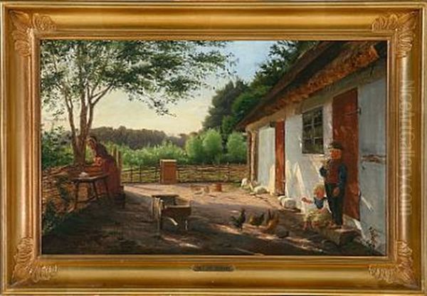 Farm Exterior From Zealand, Denmark Oil Painting by Edvard Frederik Petersen