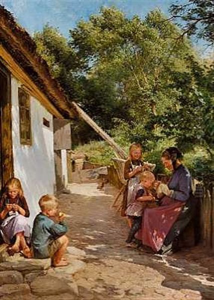 Sommerdag Udenfor Hytten Oil Painting by Edvard Frederik Petersen