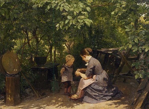 Mother's Little Helper Oil Painting by Edvard Frederik Petersen