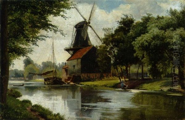 Kanalparti Med Molle, Holland Oil Painting by Edvard Frederik Petersen