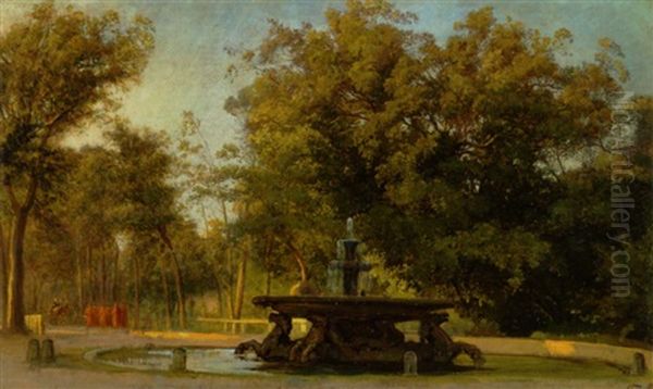 Gejstlige Pa Spadseretur I Haven Ved Villa Borghese Oil Painting by Edvard Frederik Petersen