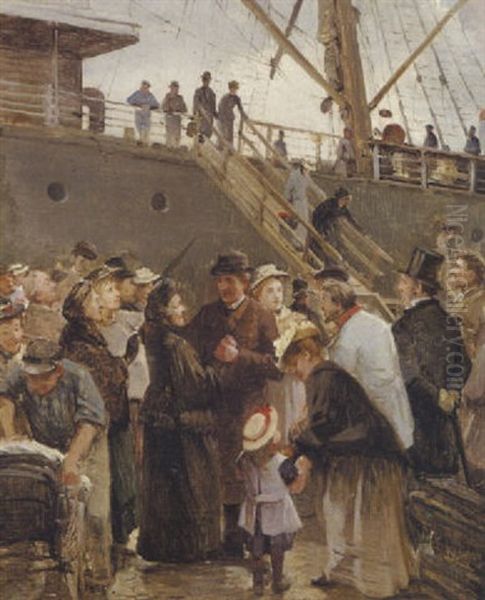 Hjemkomsten, Amerikadamperen Ved Larsens Plads Oil Painting by Edvard Frederik Petersen