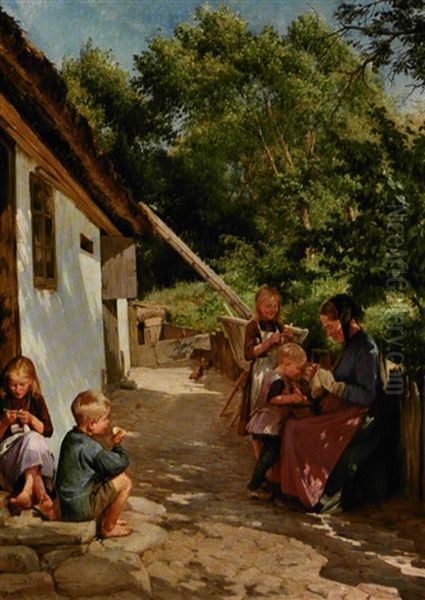 Sommerdag Udenfor Hytten Oil Painting by Edvard Frederik Petersen