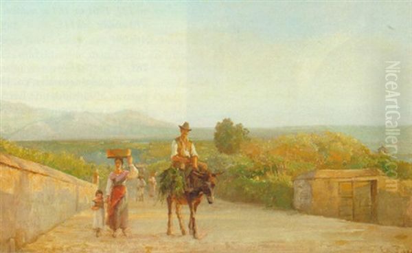 Henad Solnedgang - Landfolk Fra Palestrina Vender Hjem Fra Vigerne by Edvard Frederik Petersen