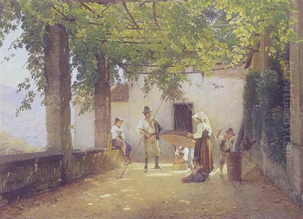 Kornet Renses I En Loggia Oil Painting by Edvard Frederik Petersen