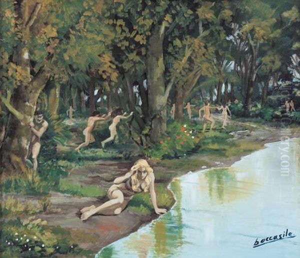 Lungo Il Fiume Oil Painting by Gino Boccasile