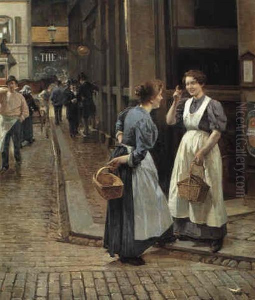 Gadescene Fra Kobenhavn Oil Painting by Edvard Frederik Petersen