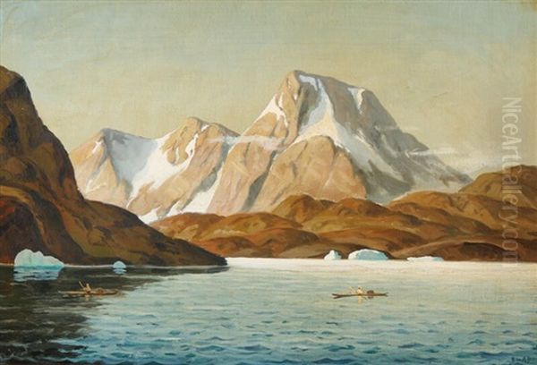 Sealers In A Bay Of The Coast Of Greenland Oil Painting by Emanuel A. Petersen