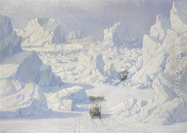 Dog Sledding In Greenland Oil Painting by Emanuel A. Petersen