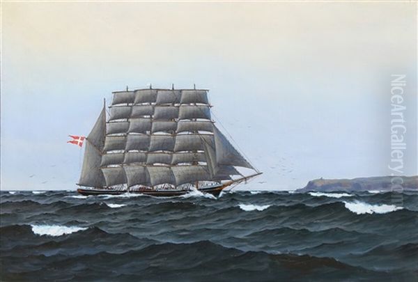 Skoleskibet Kobenhavn Oil Painting by Emanuel A. Petersen