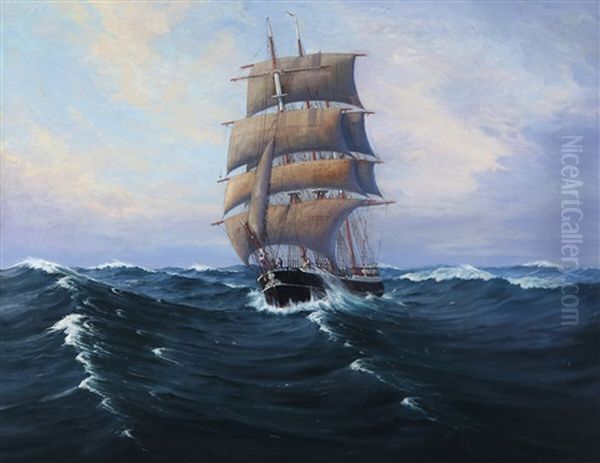 Seascape With A Sailship In High Seas Oil Painting by Emanuel A. Petersen