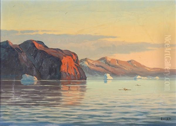 View From The Uummannaq Fjord In Greenland Oil Painting by Emanuel A. Petersen