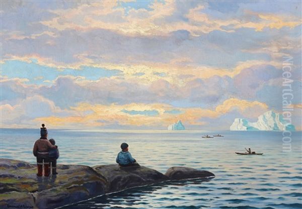 Solnedgang, Diskobugten (sunset At Disko Bay) by Emanuel A. Petersen