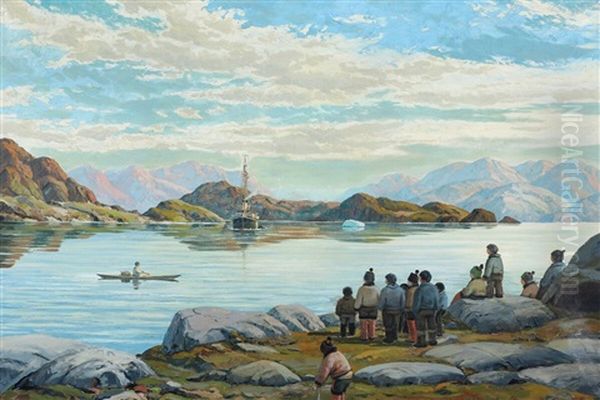 Scenery From A Greenlandic Bay Oil Painting by Emanuel A. Petersen