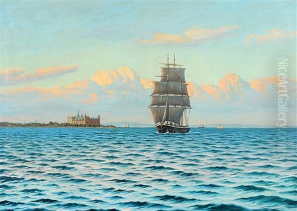 With Kronborg Castle At The Starboard Side Oil Painting by Emanuel A. Petersen