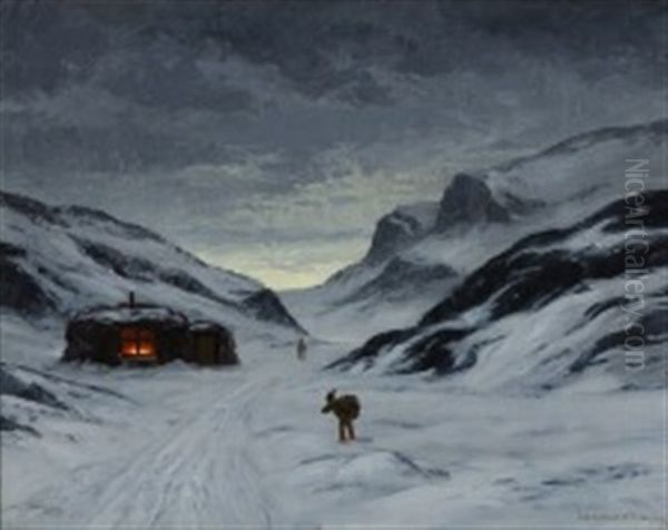 Evening Scenery From A Greenlandic Settlement Oil Painting by Emanuel A. Petersen