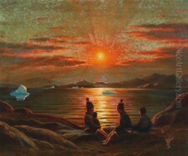 Family In The Sunset, Greenland Oil Painting by Emanuel A. Petersen