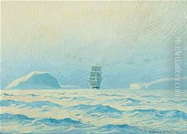 Greenlandic Seascape Oil Painting by Emanuel A. Petersen