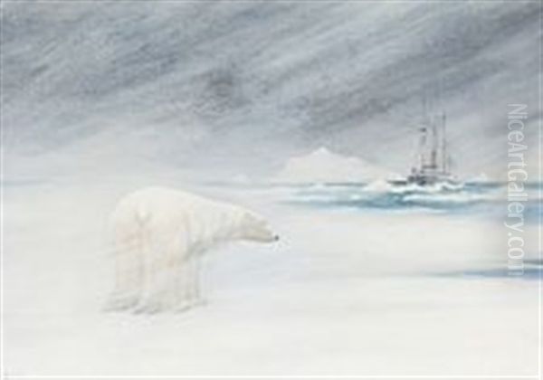 A Polar Bear In A Snow Storm Oil Painting by Emanuel A. Petersen