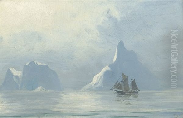 Zweimaster Vor Eisbergen In Gronland Oil Painting by Emanuel A. Petersen