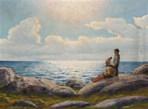 A Family Of Inuits Looking At The Sea Oil Painting by Emanuel A. Petersen