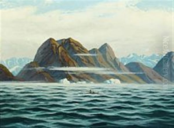 A Whaler In His Kayak At Sissimiut/holsteinsborg Oil Painting by Emanuel A. Petersen