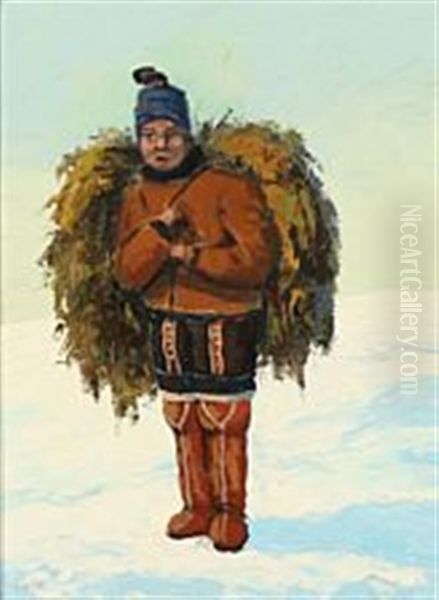 An Inuit Is Carrying Hay Oil Painting by Emanuel A. Petersen