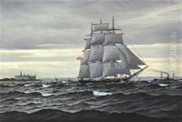 Three-master Off Kronborg Oil Painting by Emanuel A. Petersen