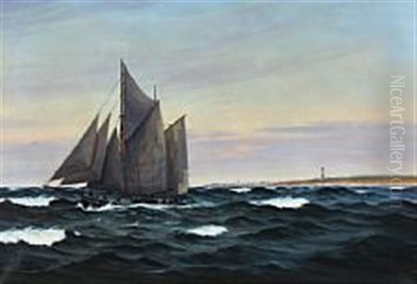 A Sailing Ship Off The Coast Of Hirtshals Light Tower Oil Painting by Emanuel A. Petersen