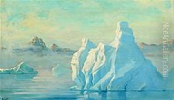 Icebergs In The Mist Oil Painting by Emanuel A. Petersen