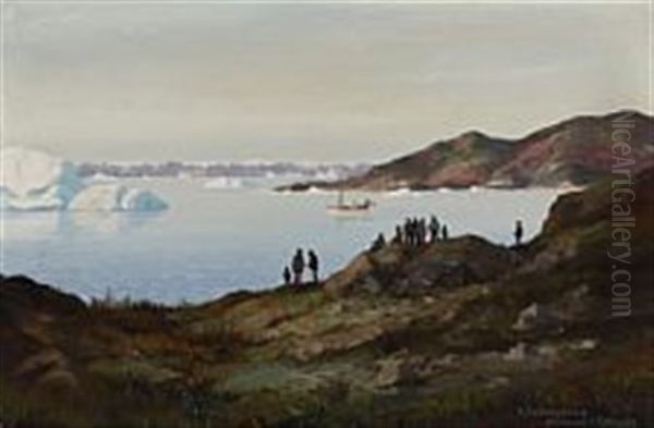 Inuits At The Shore Near Jakobshavn, Greenland by Emanuel A. Petersen