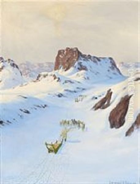 A Travel By Sledge In Greenland Oil Painting by Emanuel A. Petersen