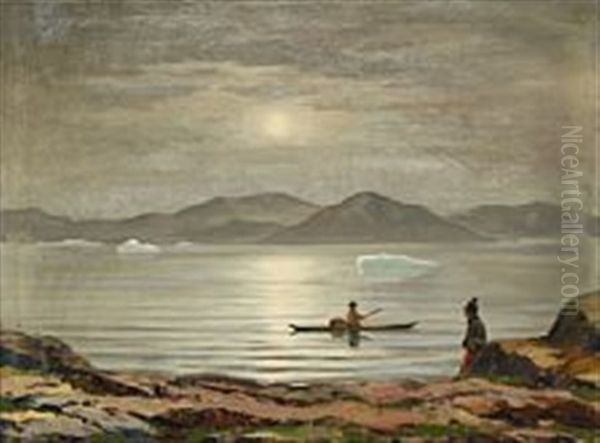 Solen Bryder Taagen Oil Painting by Emanuel A. Petersen