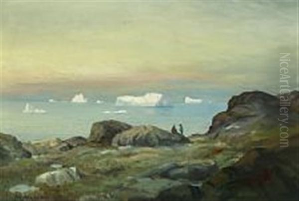 Coastal Scene From Qeqertarsuaq In Northern Greenland Oil Painting by Emanuel A. Petersen