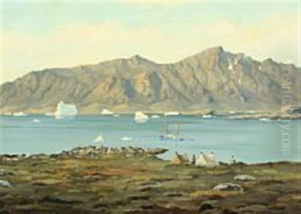 Greelandic Coastal Scape With Fishing Boat Oil Painting by Emanuel A. Petersen