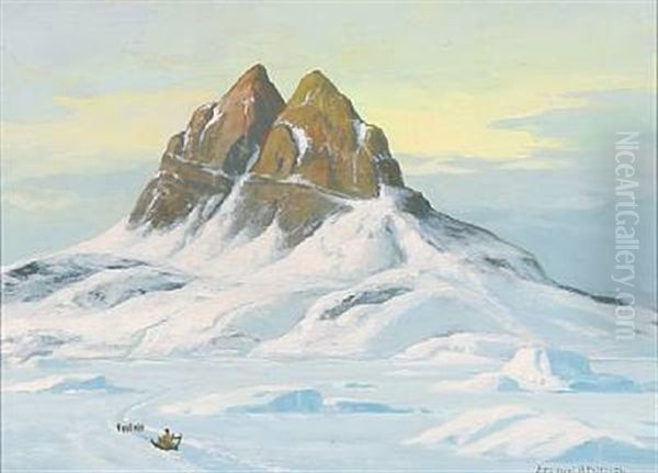 View From Greenland With Dog Sledding Oil Painting by Emanuel A. Petersen