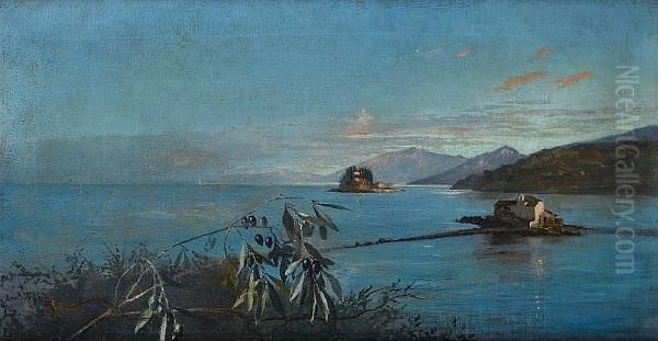 The Islands Of Pontikonissi And Vlarcherna Oil Painting by Vikentios Boccheciampe