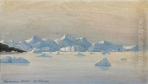 Scene From Jakobshavn In Greenland Oil Painting by Emanuel A. Petersen