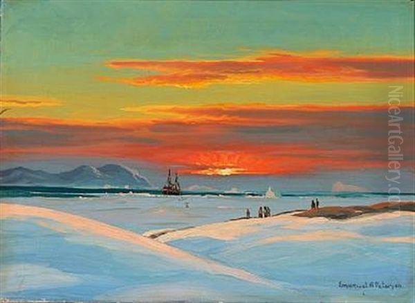 View From Greenland At Sunset Oil Painting by Emanuel A. Petersen