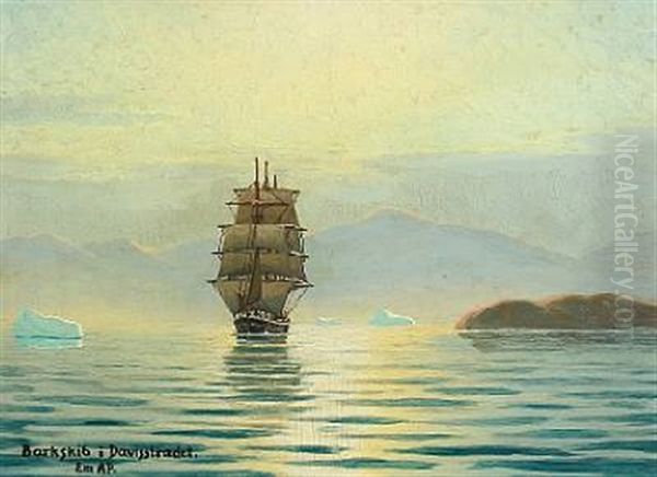 Barkskib I Davisstraede (barque In The Davis Strait) Oil Painting by Emanuel A. Petersen